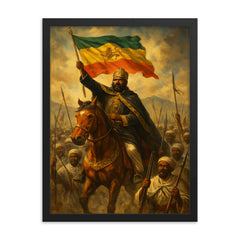 Menelik II at Adwa triumph framed print on a plain backdrop in size 18"x24".