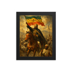Menelik II at Adwa triumph framed print on a plain backdrop in size 8"x10".