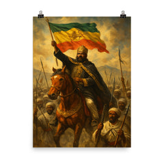 Menelik II at Adwa triumph poster on a plain backdrop in size 8"x10".