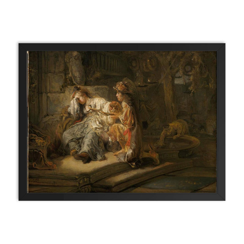 Mercury and Aglauros by Carel Fabritius framed print on a plain backdrop in size 18