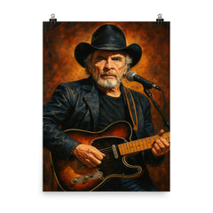 Merle Haggard poster on a plain backdrop in size 8"x10".