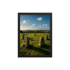 Merry Maidens Stone Circle Cornwall England framed print on a plain backdrop in size 12"x16".