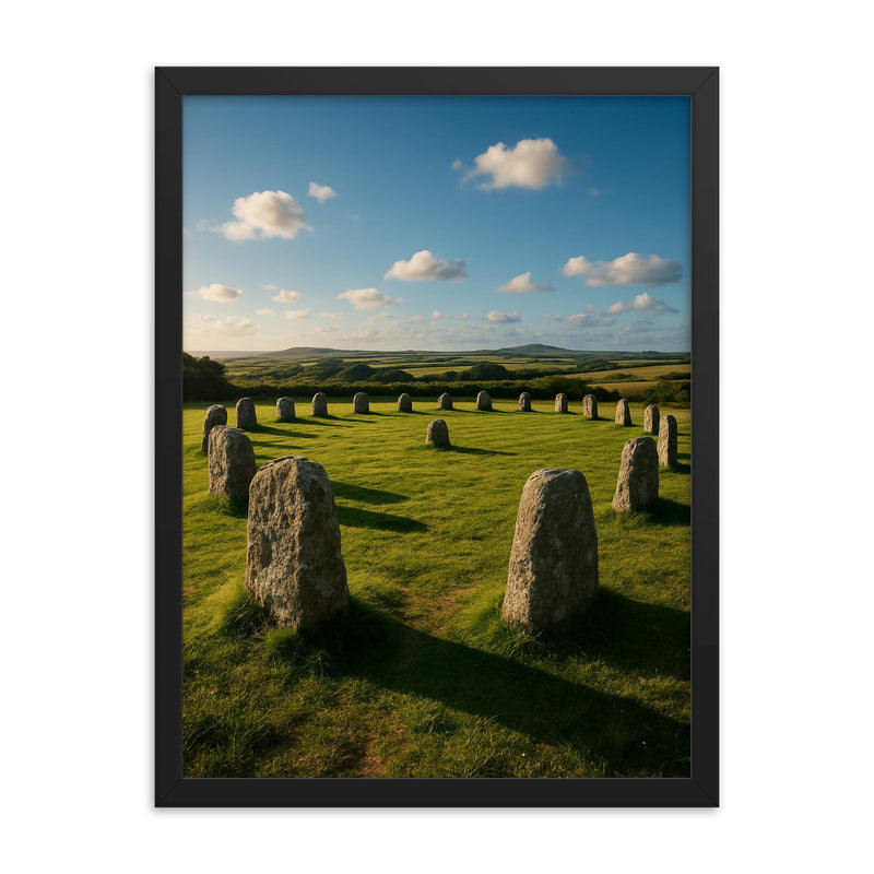 Merry Maidens Stone Circle Cornwall England framed print on a plain backdrop in size 18