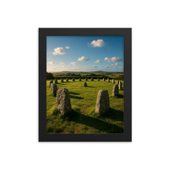 Merry Maidens Stone Circle Cornwall England framed print on a plain backdrop in size 8"x10".