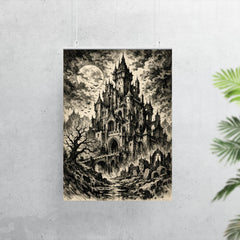 Mervyn Peake gothic castle ink portrait poster 7