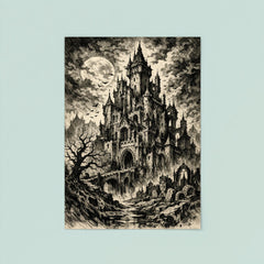Mervyn Peake gothic castle ink portrait poster 8