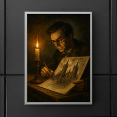 Mervyn Peake sketching gothic towers by candlelight poster 5