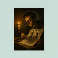 Mervyn Peake sketching gothic towers by candlelight poster 8