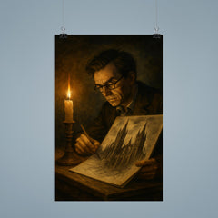 Mervyn Peake sketching gothic towers by candlelight poster 9
