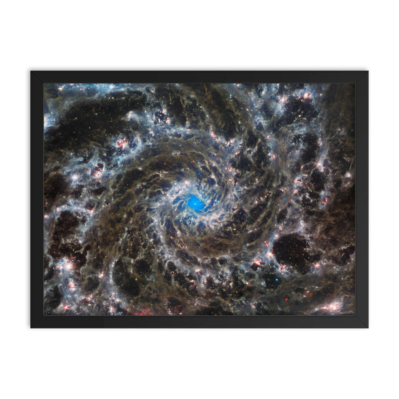 Messier 74 taken by James Webb Space Telescope framed print on a plain backdrop in size 18