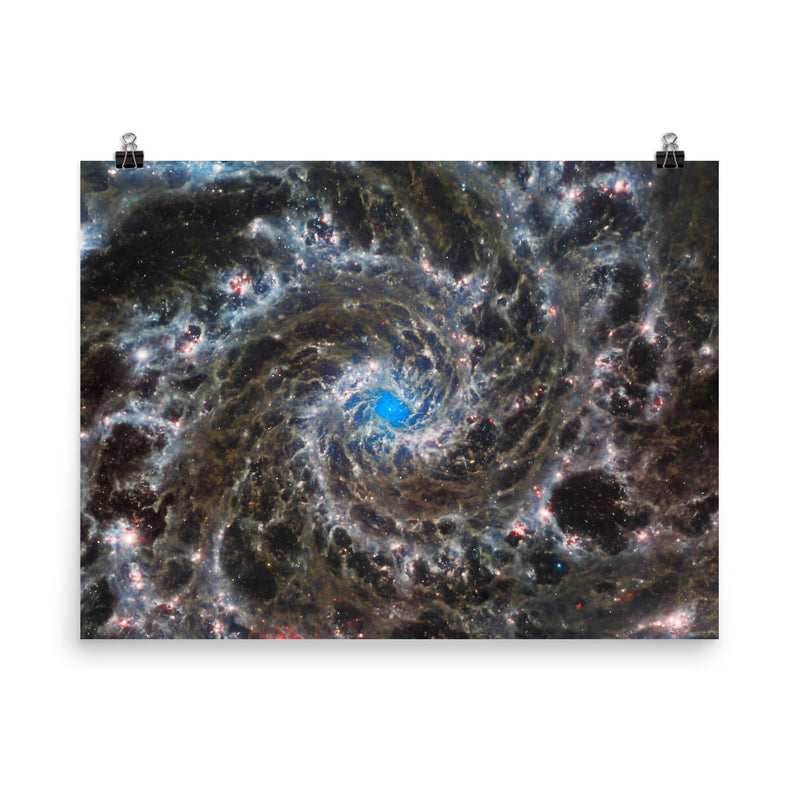 Messier 74 taken by James Webb Space Telescope poster on a plain backdrop in size 8