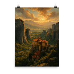 Meteora Monasteries Greece poster on a plain backdrop in size 8"x10".
