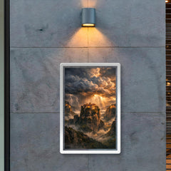Meteora monasteries suspended in thundercloud light poster 2