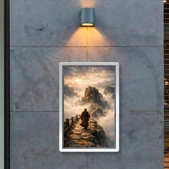 Meteora monk path above abyssal fog poster 2