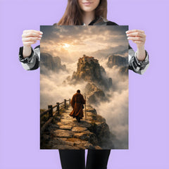 Meteora monk path above abyssal fog poster 3
