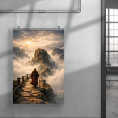Meteora monk path above abyssal fog poster 4