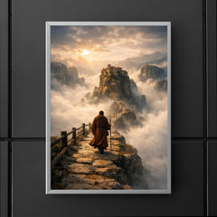 Meteora monk path above abyssal fog poster 5