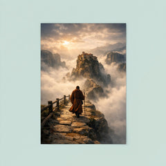 Meteora monk path above abyssal fog poster 8