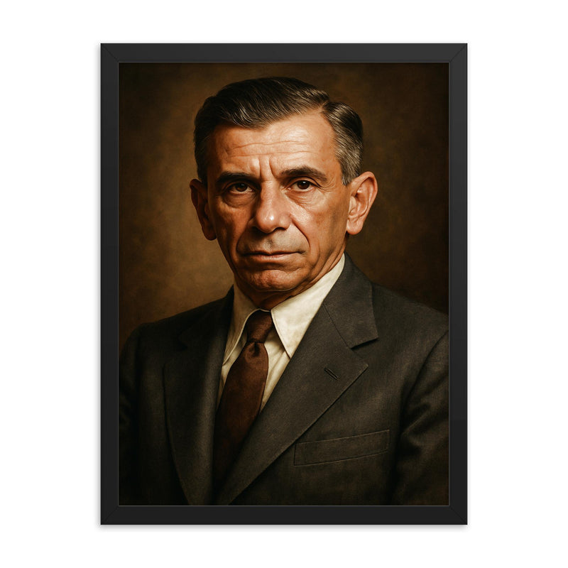 Meyer Lansky portrait framed print on a plain backdrop in size 18