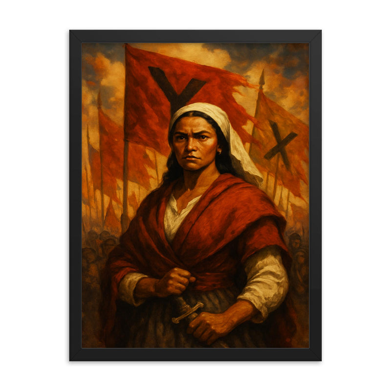 Micaela Bastidas before uprising banners framed print on a plain backdrop in size 18