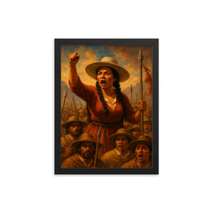 Micaela Bastidas rallying Andean rebels framed print on a plain backdrop in size 12"x16".