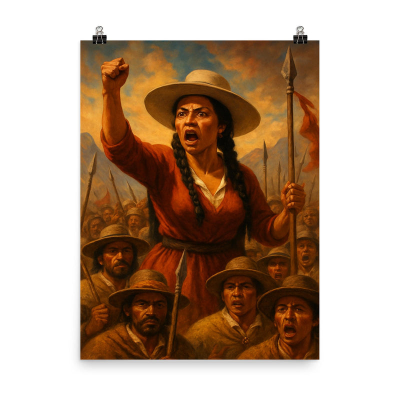 Micaela Bastidas rallying Andean rebels poster on a plain backdrop in size 8