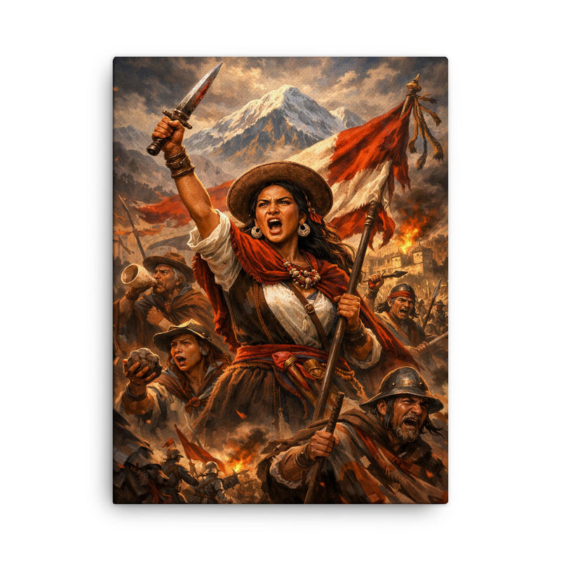 Micaela Bastidas rallying Andean resistance canvas print on a plain backdrop in size 18