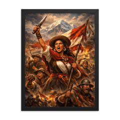 Micaela Bastidas rallying Andean resistance framed print on a plain backdrop in size 18"x24".