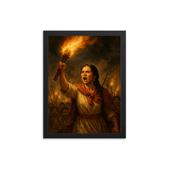 Micaela Bastidas rallying rebellion by torchlight framed print on a plain backdrop in size 12"x16".