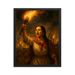 Micaela Bastidas rallying rebellion by torchlight framed print on a plain backdrop in size 16"x20".