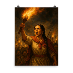 Micaela Bastidas rallying rebellion by torchlight poster on a plain backdrop in size 8"x10".