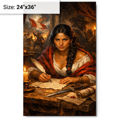 Micaela Bastidas writing revolutionary orders metal print on a plain backdrop in size 24"x36".