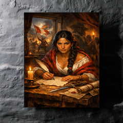 Micaela Bastidas writing revolutionary orders metal print mockup