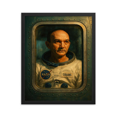 Michael Collins Apollo quarantine window portrait framed print on a plain backdrop in size 16"x20".