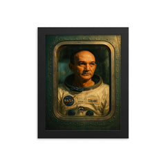 Michael Collins Apollo quarantine window portrait framed print on a plain backdrop in size 8"x10".