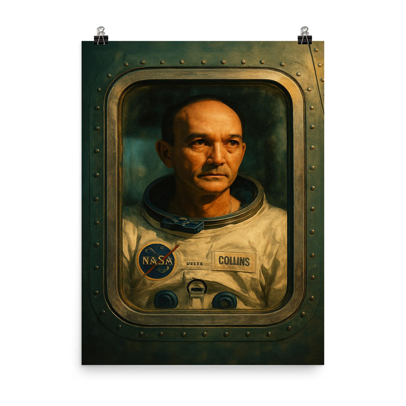 Michael Collins Apollo quarantine window portrait poster on a plain backdrop in size 8