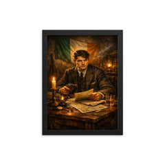 Michael Collins in Dublin safehouse candlelight framed print on a plain backdrop in size 12"x16".