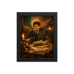 Michael Collins in Dublin safehouse candlelight framed print on a plain backdrop in size 8"x10".