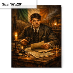 Michael Collins in Dublin safehouse candlelight metal print on a plain backdrop in size 16"x20".
