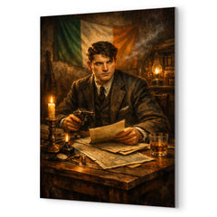 Michael Collins in Dublin safehouse candlelight metal print mockup