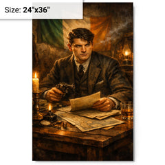 Michael Collins in Dublin safehouse candlelight metal print on a plain backdrop in size 24"x36".