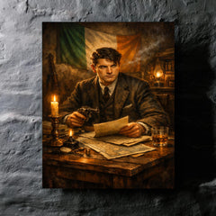 Michael Collins in Dublin safehouse candlelight metal print mockup