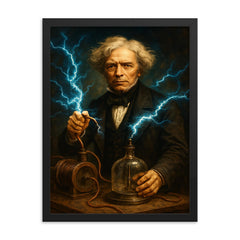 Michael Faraday framed print on a plain backdrop in size 18"x24".