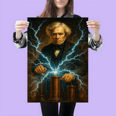 Michael Faraday with crackling electromagnetic coils poster 3