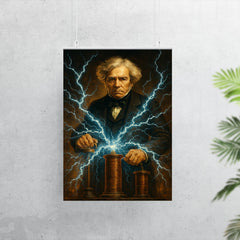 Michael Faraday with crackling electromagnetic coils poster 7