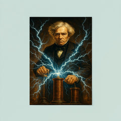 Michael Faraday with crackling electromagnetic coils poster 8