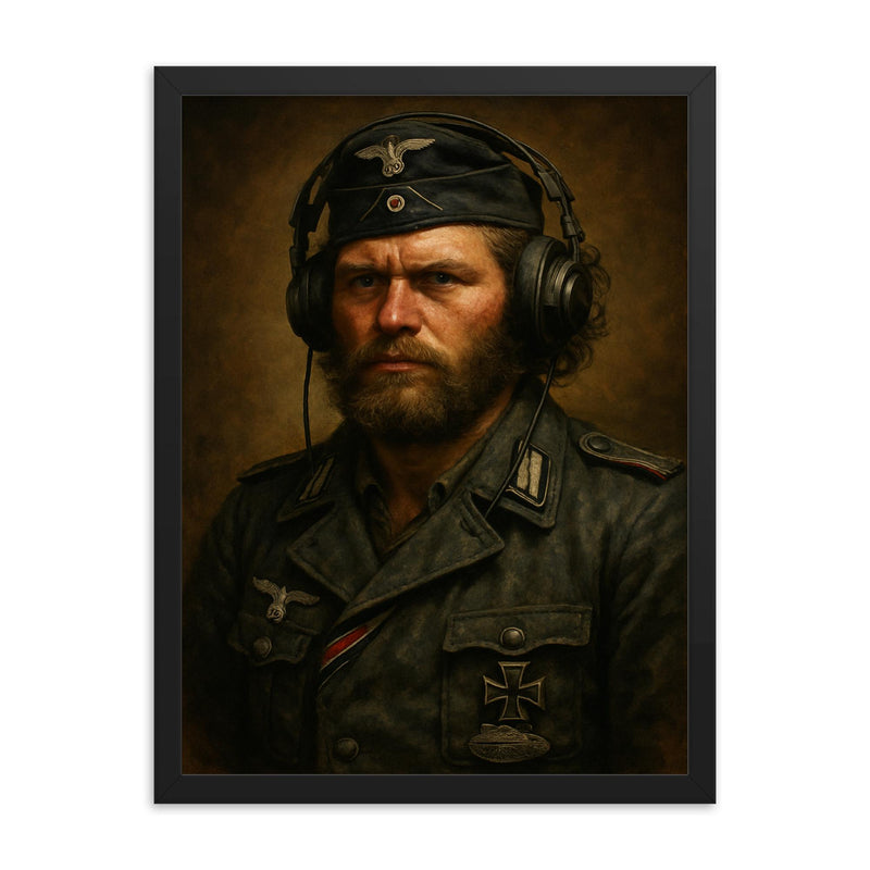 Michael Wittmann style avoided instead Kurt Knispel portrait framed print on a plain backdrop in size 18