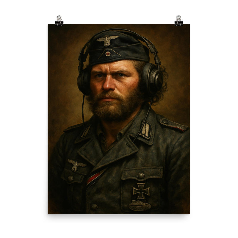 Michael Wittmann style avoided instead Kurt Knispel portrait poster on a plain backdrop in size 8
