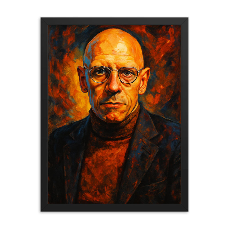 Michel Foucault framed print on a plain backdrop in size 18