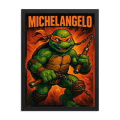 Michelangelo framed print on a plain backdrop in size 18"x24".